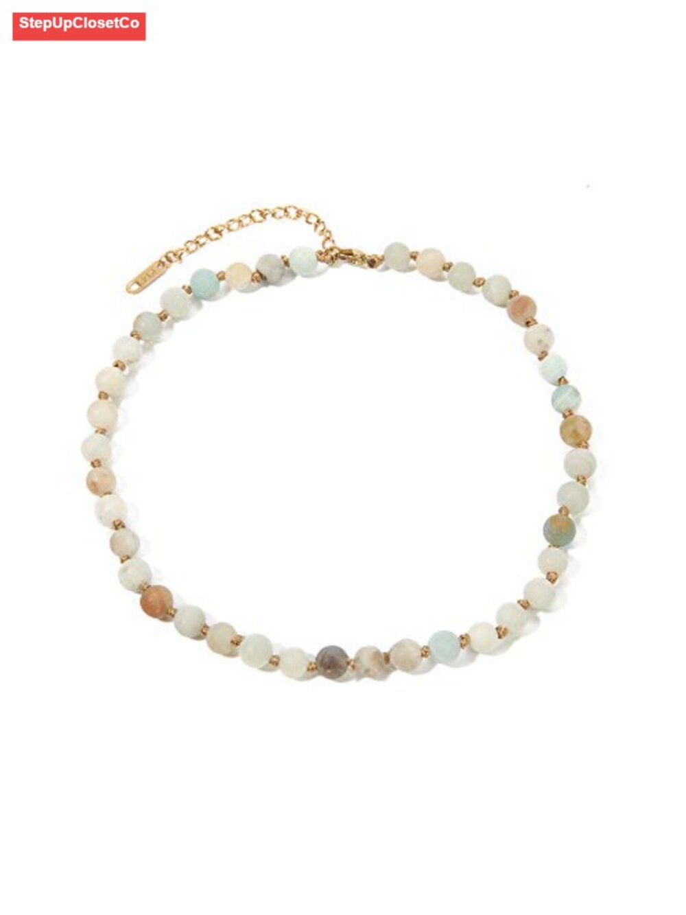 Natural Stone Beaded Choker Necklace 14K Gold Plated Double Strand Layered